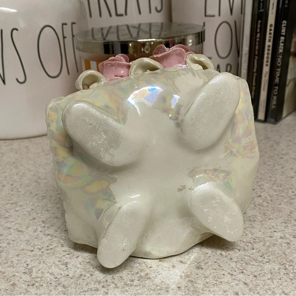Ceramic Floral Footed Vase | Pink Rose Planter | Iridescent Cream Vase | New